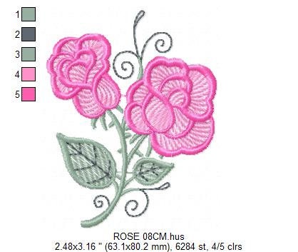 Roses embroidery designs - Flower machine embroidery pattern - Rose embroidery file - Flowers for Kitchen towels - Instant download pes jef