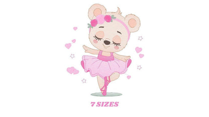 Ballerina Bear embroidery designs - Ballet Dancer with hearts machine embroidery pattern - Baby girl file - Instant digital download pes jef