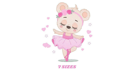 Ballerina Bear embroidery designs - Ballet Dancer with hearts machine embroidery pattern - Baby girl file - Instant digital download pes jef