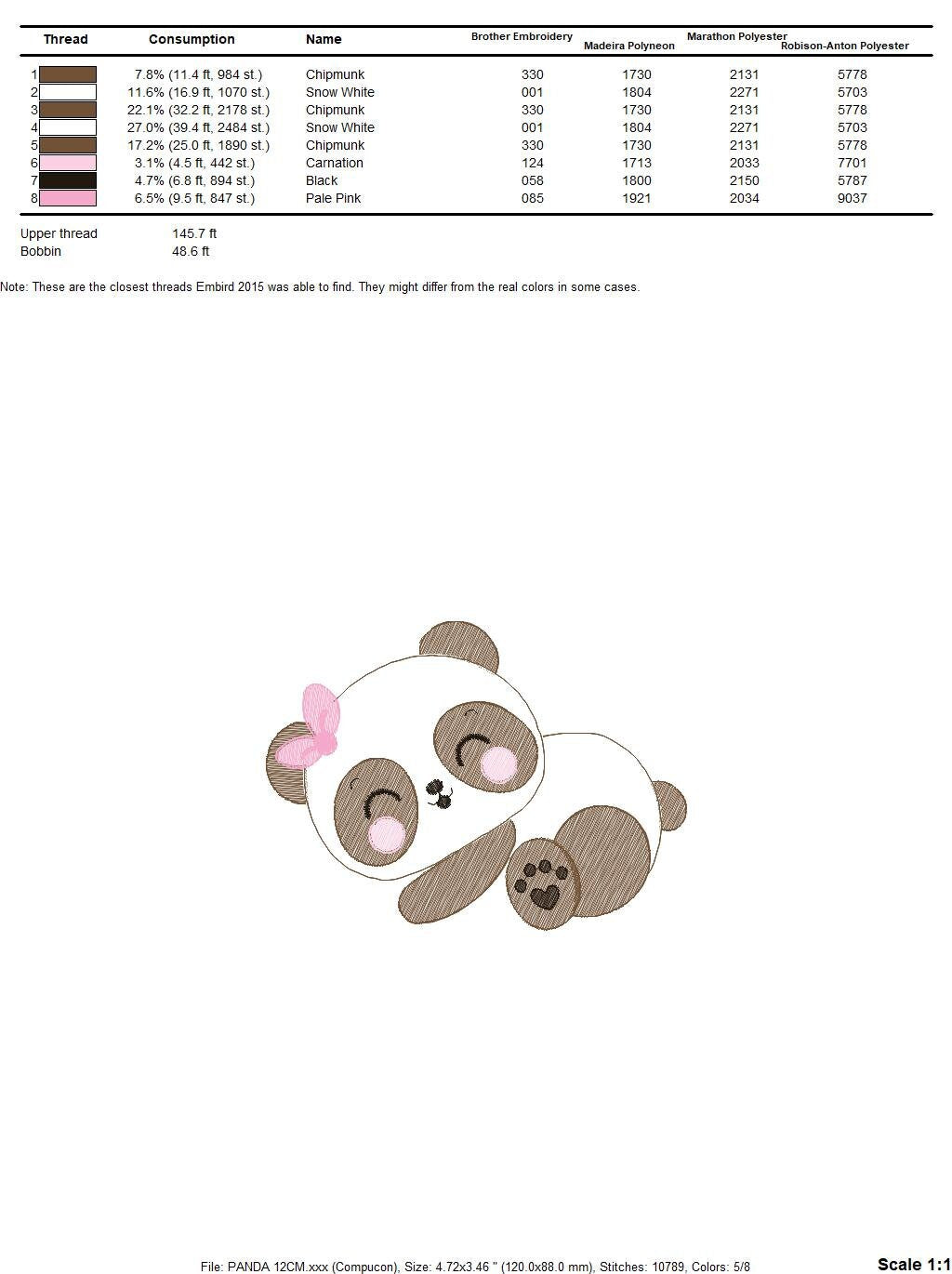 Sleeping Panda embroidery design - Female Animal embroidery designs machine embroidery pattern - Baby girl embroidery file  instant download Marcia Embroidery