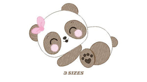 Sleeping Panda embroidery design - Female Animal embroidery designs machine embroidery pattern - Baby girl embroidery file  instant download