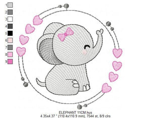 Elephant face embroidery designs - Animal embroidery design machine embroidery pattern - Baby girl embroidery - Elephant with heart frame