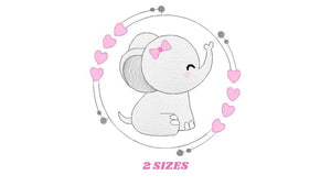 Elephant face embroidery designs - Animal embroidery design machine embroidery pattern - Baby girl embroidery - Elephant with heart frame