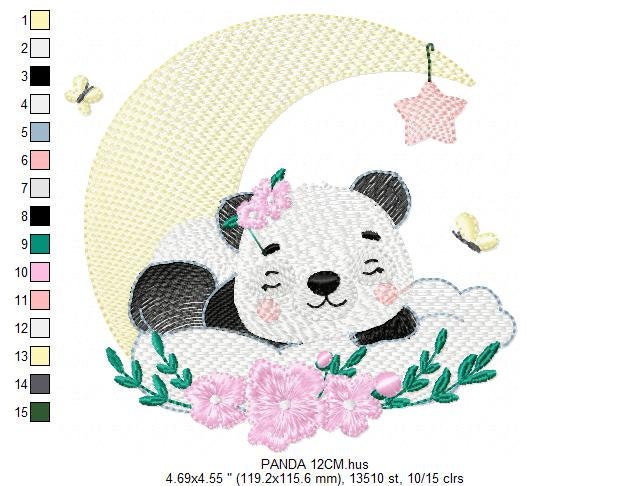 Sleeping Panda embroidery design - Animal embroidery designs machine embroidery pattern - Baby girl embroidery file - Moon embroidery design