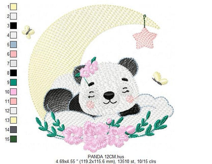 Sleeping Panda embroidery design - Animal embroidery designs machine embroidery pattern - Baby girl embroidery file - Moon embroidery design