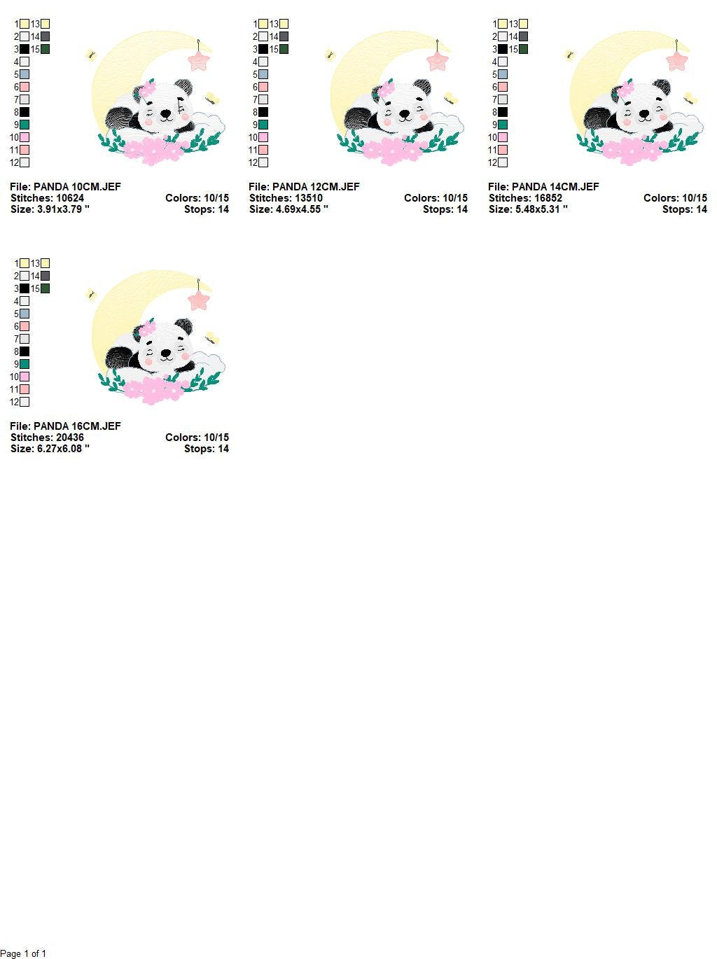 Sleeping Panda embroidery design - Animal embroidery designs machine embroidery pattern - Baby girl embroidery file - Moon embroidery design