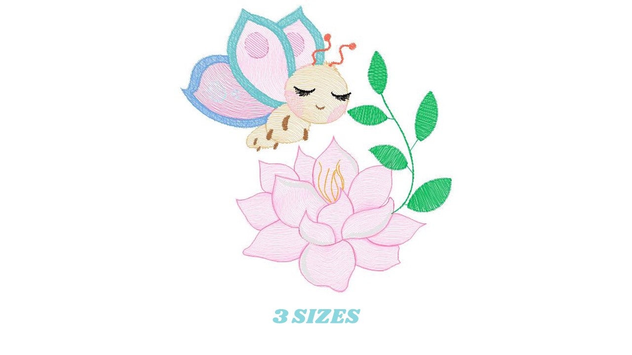 Butterfly embroidery design - Delicate Flower embroidery designs machine embroidery pattern - Towel embroidery file - instant download jef Marcia Embroidery