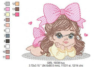 Cargar imagen en el visor de la galería, Girl embroidery designs - Baby girl with lace embroidery design machine embroidery pattern - Toddler embroidery file - digital download pes
