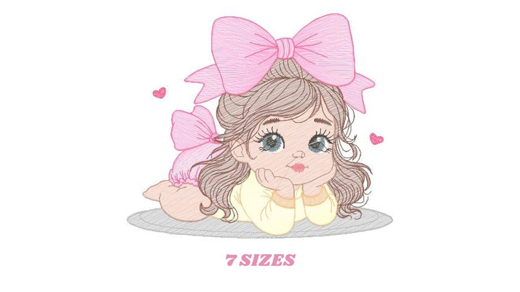 Girl embroidery designs - Baby girl with lace embroidery design machine embroidery pattern - Toddler embroidery file - digital download pes