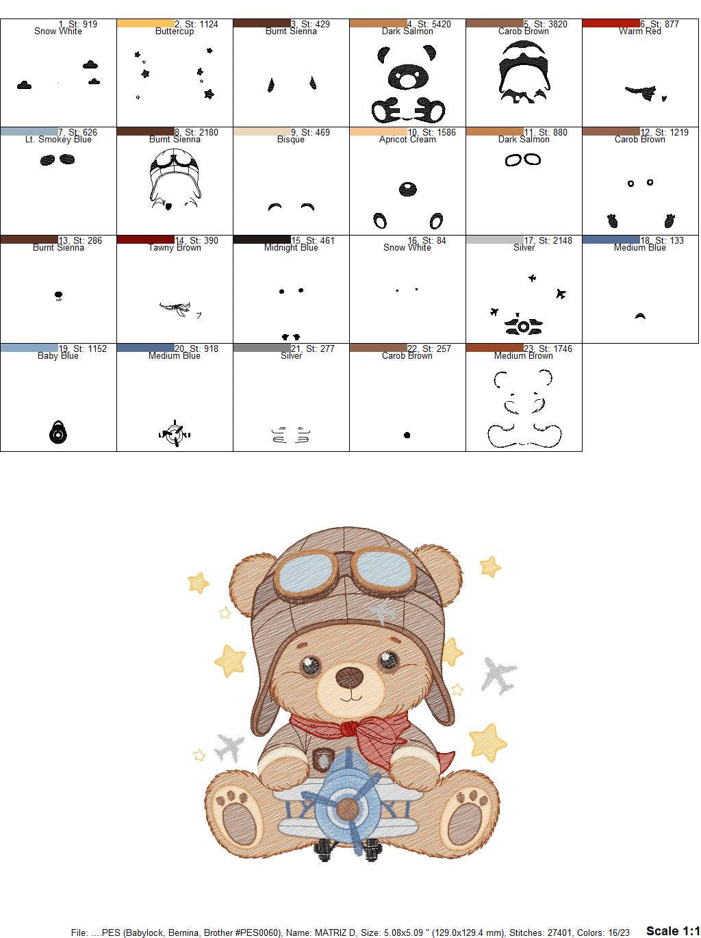Pilot Bear embroidery designs - Plane embroidery design machine embroidery pattern - Teddy bear embroidery file - Bear Pilot boy embroidery