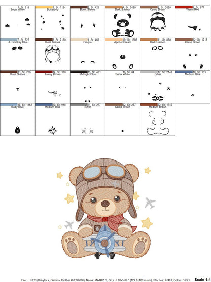 Pilot Bear embroidery designs - Plane embroidery design machine embroidery pattern - Teddy bear embroidery file - Bear Pilot boy embroidery