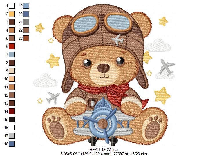 Pilot Bear embroidery designs - Plane embroidery design machine embroidery pattern - Teddy bear embroidery file - Bear Pilot boy embroidery