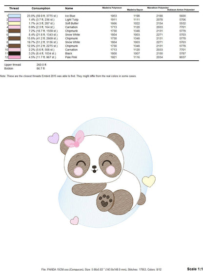 Sleeping Panda embroidery design - Female Animal embroidery designs machine embroidery pattern - Baby girl embroidery file instant download