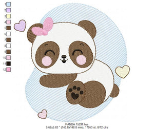 Sleeping Panda embroidery design - Female Animal embroidery designs machine embroidery pattern - Baby girl embroidery file instant download