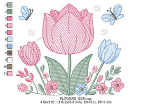 Tulip embroidery designs - Flower embroidery design machine embroidery pattern - Kitchen towel embroidery file - instant download pes dst