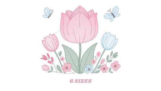 Tulip embroidery designs - Flower embroidery design machine embroidery pattern - Kitchen towel embroidery file - instant download pes dst