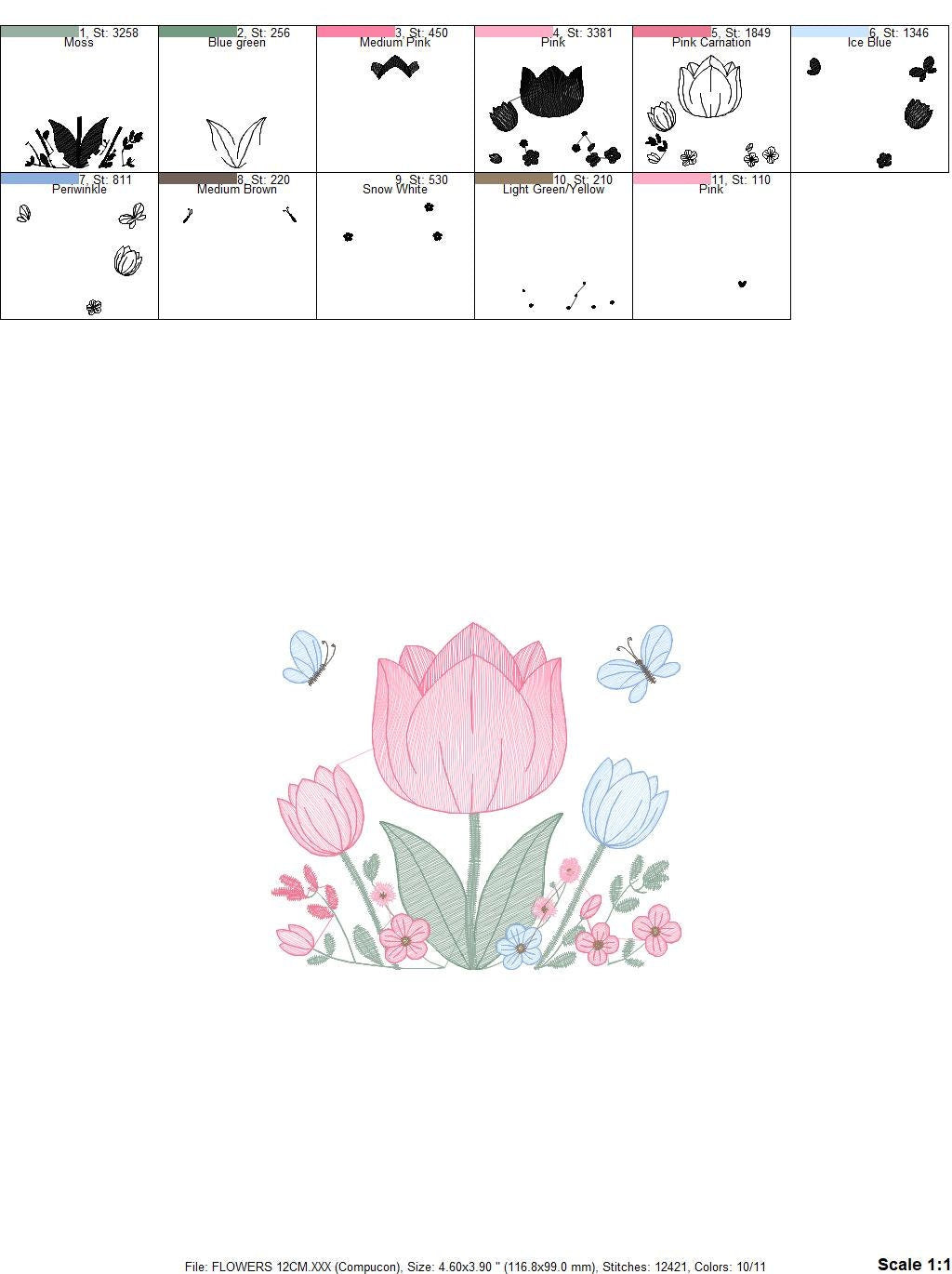 Tulip embroidery designs - Flower embroidery design machine embroidery pattern - Kitchen towel embroidery file - instant download pes dst