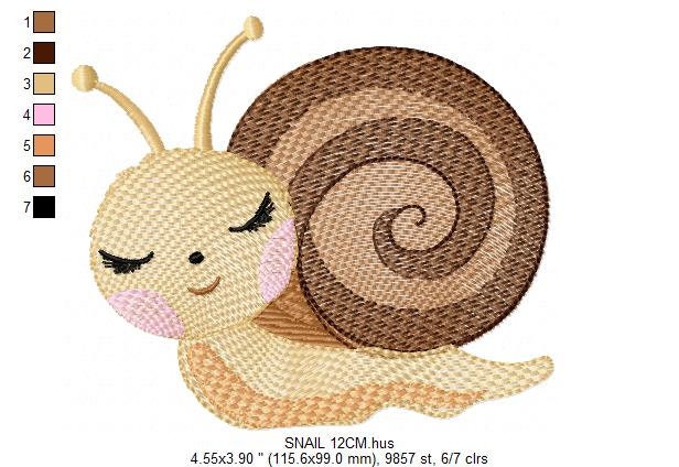 Snail embroidery design - Insect Animal machine embroidery pattern - Slug Garden Bug - Baby girl and boy file - Instant digital download pes