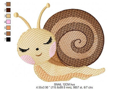 Snail embroidery design - Insect Animal machine embroidery pattern - Slug Garden Bug - Baby girl and boy file - Instant digital download pes