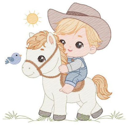 Cowboy embroidery design - Baby boy with horse embroidery designs machine embroidery pattern - Farm ranch embroidery file - instant download