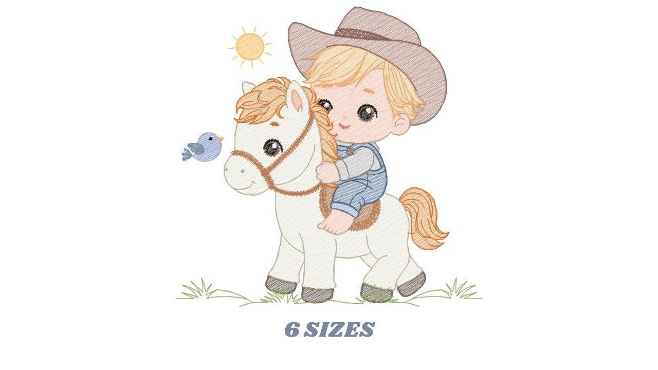 Cowboy embroidery design - Baby boy with horse embroidery designs machine embroidery pattern - Farm ranch embroidery file - instant download