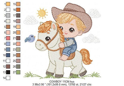 Cowboy embroidery design - Baby boy with horse embroidery designs machine embroidery pattern - Farm ranch embroidery file - instant download