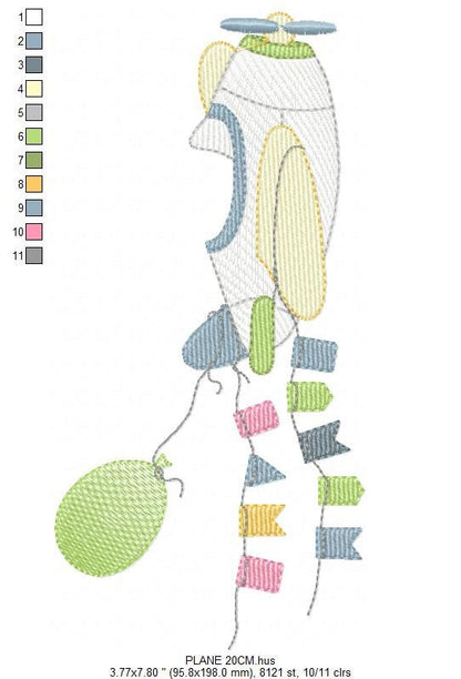 Plane embroidery designs - Airplane embroidery design machine embroidery pattern - Baby boy embroidery file - Plane with flags pes download