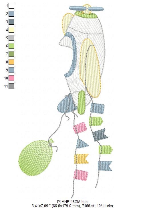 Plane embroidery designs - Airplane embroidery design machine embroidery pattern - Baby boy embroidery file - Plane with flags pes download