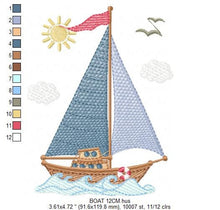 Cargar imagen en el visor de la galería, Boat embroidery designs - Sailboat embroidery design machine embroidery pattern - Nautical Baby boy embroidery file - pes instant download
