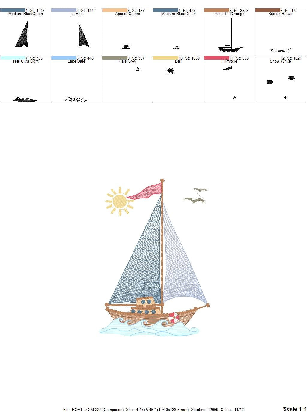 Boat embroidery designs - Sailboat embroidery design machine embroidery pattern - Nautical Baby boy embroidery file - pes instant download