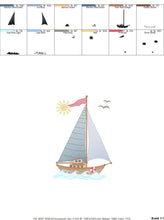 Cargar imagen en el visor de la galería, Boat embroidery designs - Sailboat embroidery design machine embroidery pattern - Nautical Baby boy embroidery file - pes instant download
