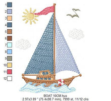 Charger l&#39;image dans la galerie, Boat embroidery designs - Sailboat embroidery design machine embroidery pattern - Nautical Baby boy embroidery file - pes instant download
