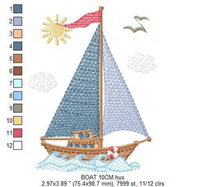 Boat embroidery designs - Sailboat embroidery design machine embroidery pattern - Nautical Baby boy embroidery file - pes instant download