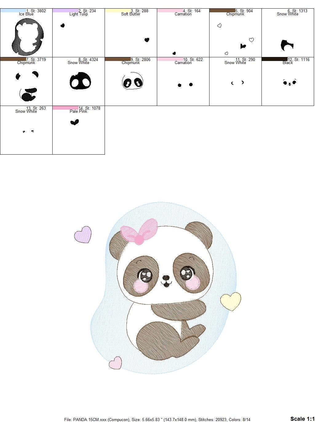 Female Panda embroidery design - Animal embroidery designs machine embroidery pattern - Baby girl embroidery file - Cute Sweet Panda design