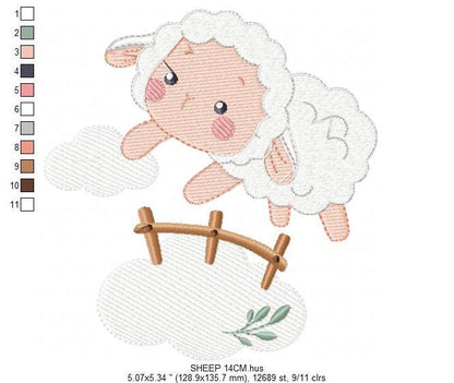 Sheep with fence embroidery design - Lamb embroidery designs machine embroidery pattern - baby girl embroidery file - newborn embroidery hus Marcia Embroidery