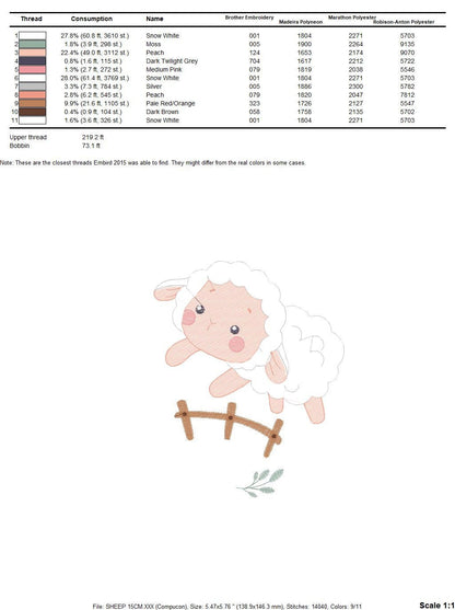 Sheep with fence embroidery design - Lamb embroidery designs machine embroidery pattern - baby girl embroidery file - newborn embroidery hus Marcia Embroidery