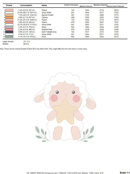 Sheep with star embroidery design - Lamb embroidery designs machine embroidery pattern - Baby boy embroidery file - Animal quilt embroidery Marcia Embroidery