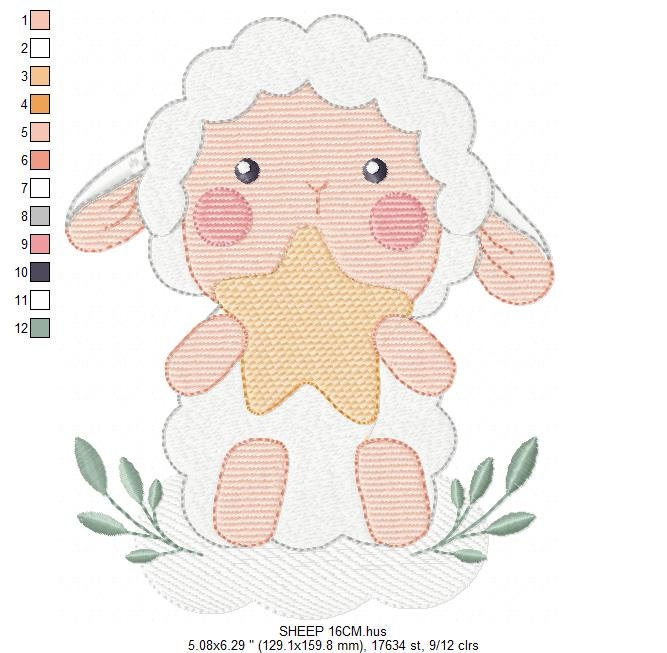 Sheep with star embroidery design - Lamb embroidery designs machine embroidery pattern - Baby boy embroidery file - Animal quilt embroidery Marcia Embroidery