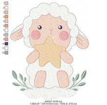 Charger l&#39;image dans la galerie, Sheep with star embroidery design - Lamb embroidery designs machine embroidery pattern - Baby boy embroidery file - Animal quilt embroidery
