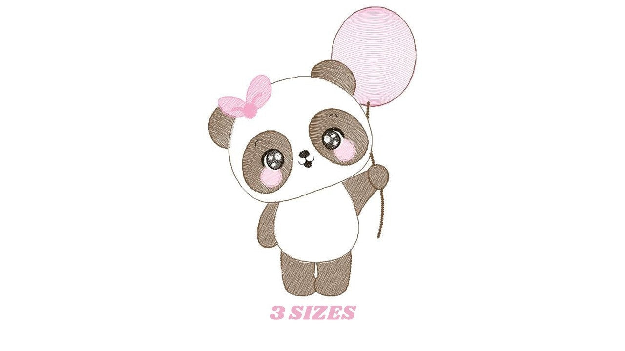 Panda embroidery design - Animal embroidery designs machine embroidery pattern - Baby girl embroidery file - Panda with balloons download