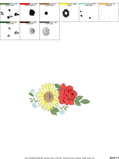 Sunflowers embroidery designs - Flower embroidery design machine embroidery pattern - floral roses embroidery file - instant download hus
