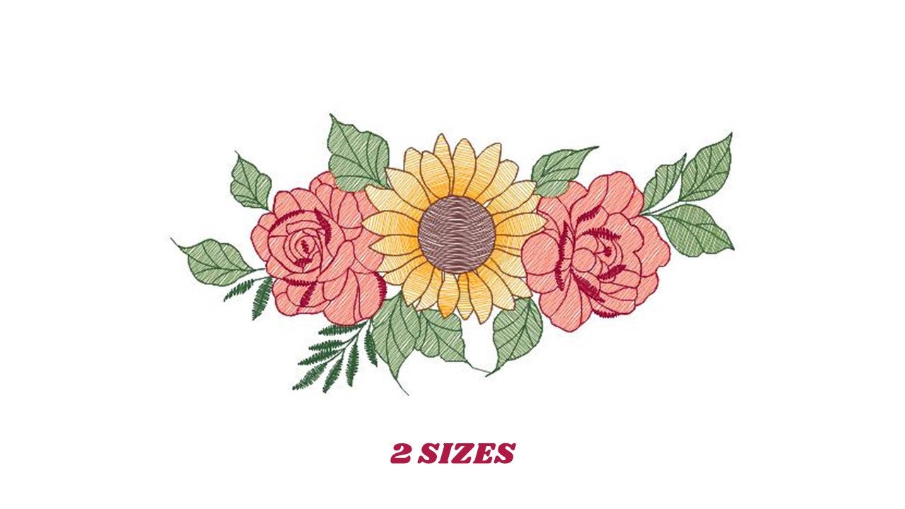 Sunflower embroidery designs - Roses embroidery design machine embroidery pattern - Flowers embroidery file - kitchen towel grandma design