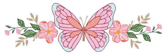 Butterfly with Flowers embroidery designs - Butterfly embroidery design machine embroidery pattern - Kitchen Tea towel embroidery file