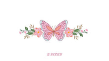 Cargar imagen en el visor de la galería, Butterfly with Flowers embroidery designs - Butterfly embroidery design machine embroidery pattern - Kitchen Tea towel embroidery file
