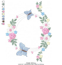 Carica l&#39;immagine nel visualizzatore di Gallery, Flower Frame eith butterflies embroidery designs - Delicate Butterfly embroidery design machine embroidery pattern - Wreath embroidery file
