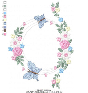 Flower Frame eith butterflies embroidery designs - Delicate Butterfly embroidery design machine embroidery pattern - Wreath embroidery file