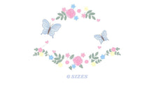 Cargar imagen en el visor de la galería, Flower Frame eith butterflies embroidery designs - Delicate Butterfly embroidery design machine embroidery pattern - Wreath embroidery file
