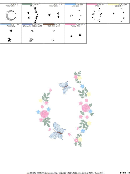 Flower Frame eith butterflies embroidery designs - Delicate Butterfly embroidery design machine embroidery pattern - Wreath embroidery file
