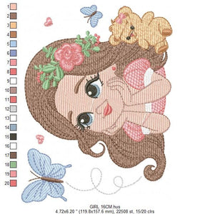 Baby girl embroidery design - Teeneger girl embroidery designs machine embroidery pattern - Girl with long hair embroidery file - download