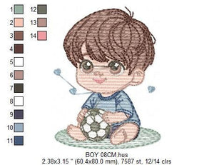 Baby boy embroidery designs - Soccer embroidery design machine embroidery file - Boy with ball embroidery - Soccer player instant download